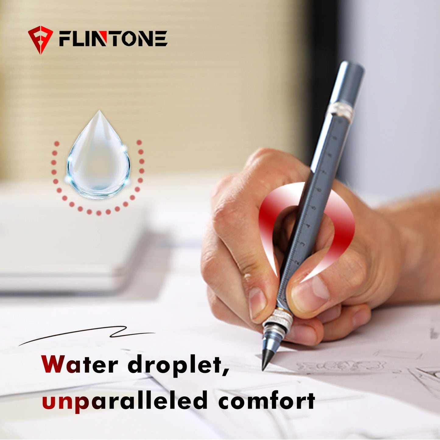 FLINTONE  RollerPen I: 4-in-1 Multifunctional pen & super ruler, Integrated ruler and pen
