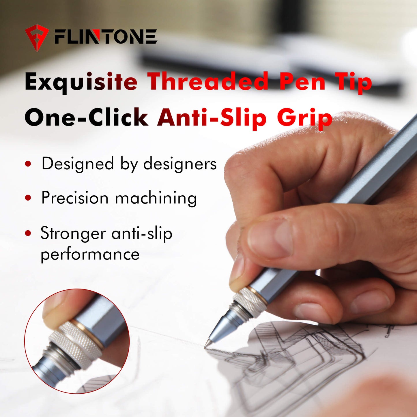 FLINTONE  RollerPen I: 4-in-1 Multifunctional pen & super ruler, Integrated ruler and pen